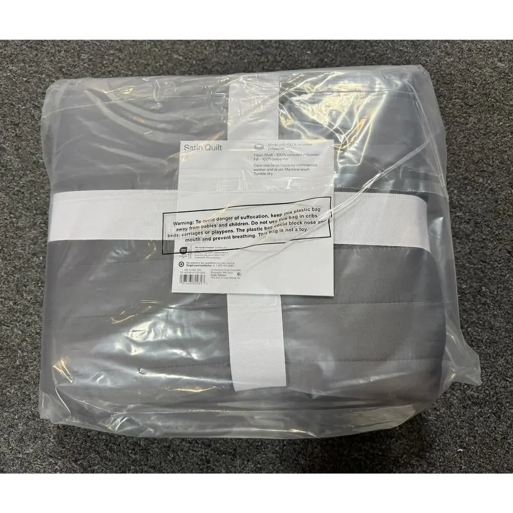 NWT Twin/Twin Extra Long Satin Quilt Dark Gray - Room Essentials™: